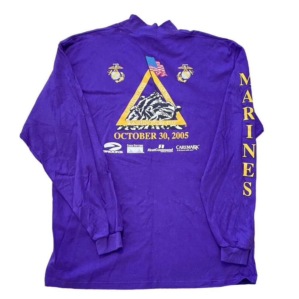 Marine Corps Marathon TShirt 2002 Single Stitch Long Sleeve Tee Purple XL New